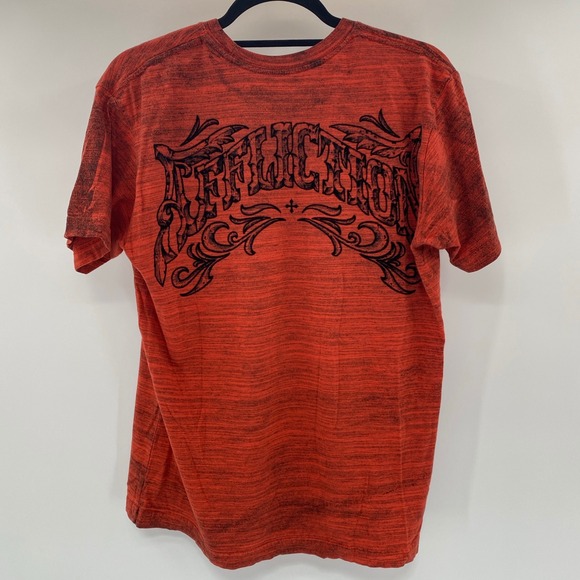 Affliction Graphic T Shirt Mens Medium Red Black Gothic Cross Space Dye Y2K MMA - Picture 3 of 9